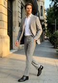 Abito Monopetto Uomo - Grigio Chiaro Gessato Tasmania Super 130s - Ugo Famà - immagine 1