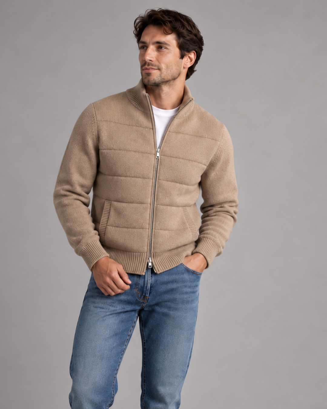 Cardigan zip trapuntato uomo Ugo Famà - dettaglio 3